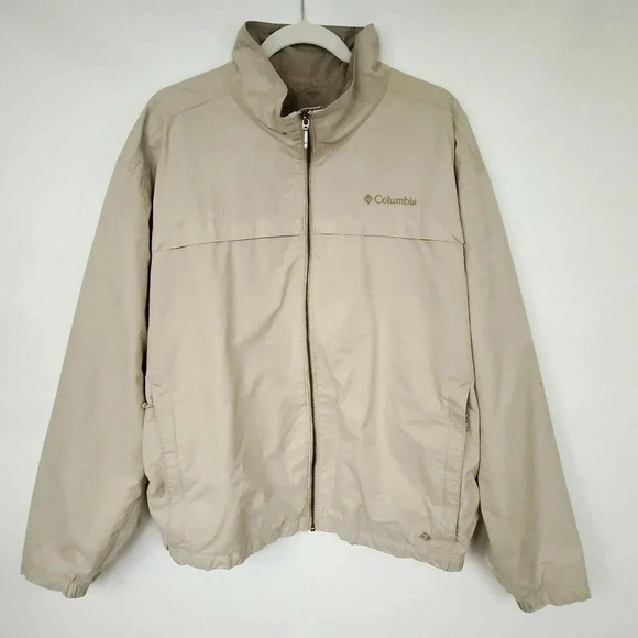 Columbia Full Zip Jacket Men's XL Beige Cream Pockets Windbreaker High Neck - Picture 5 of 12
